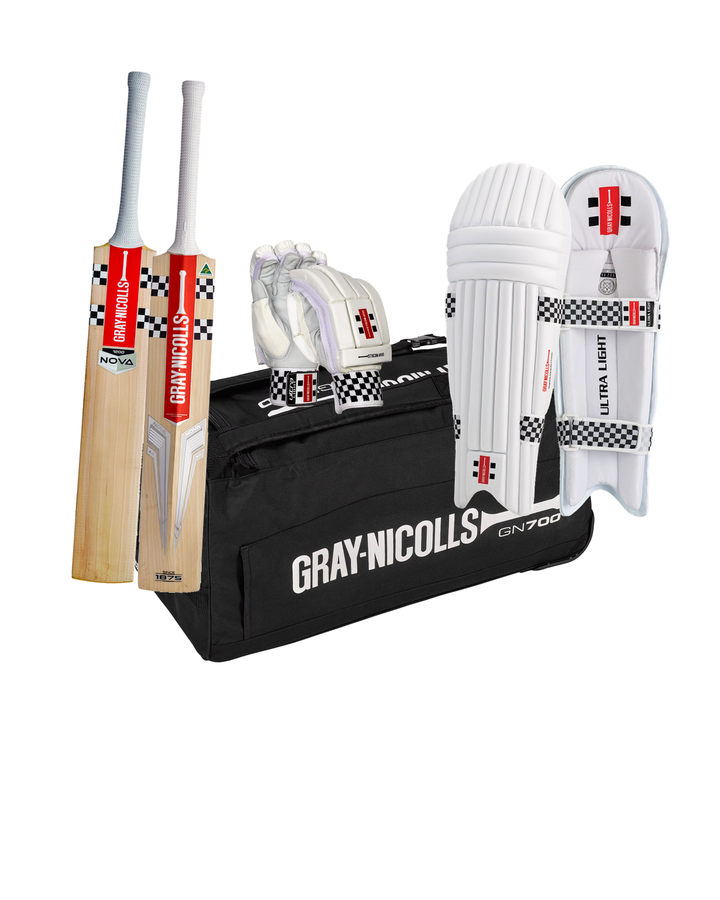 Gray Nicolls Nova 4.0 1200 Cricket Bundle Kit Junior - bat, GN 700 wheelie kit bag, Ultra Light batting gloves and pads