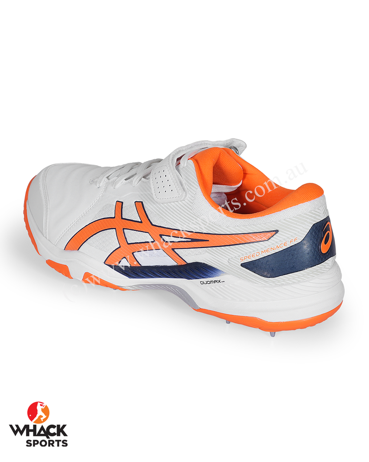 ASICS Gel Speed Menace Cricket Shoes - Steel Spikes - White/Shocking Orange