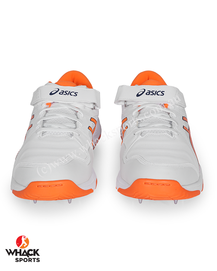 ASICS Gel Speed Menace Cricket Shoes - Steel Spikes - White/Shocking Orange