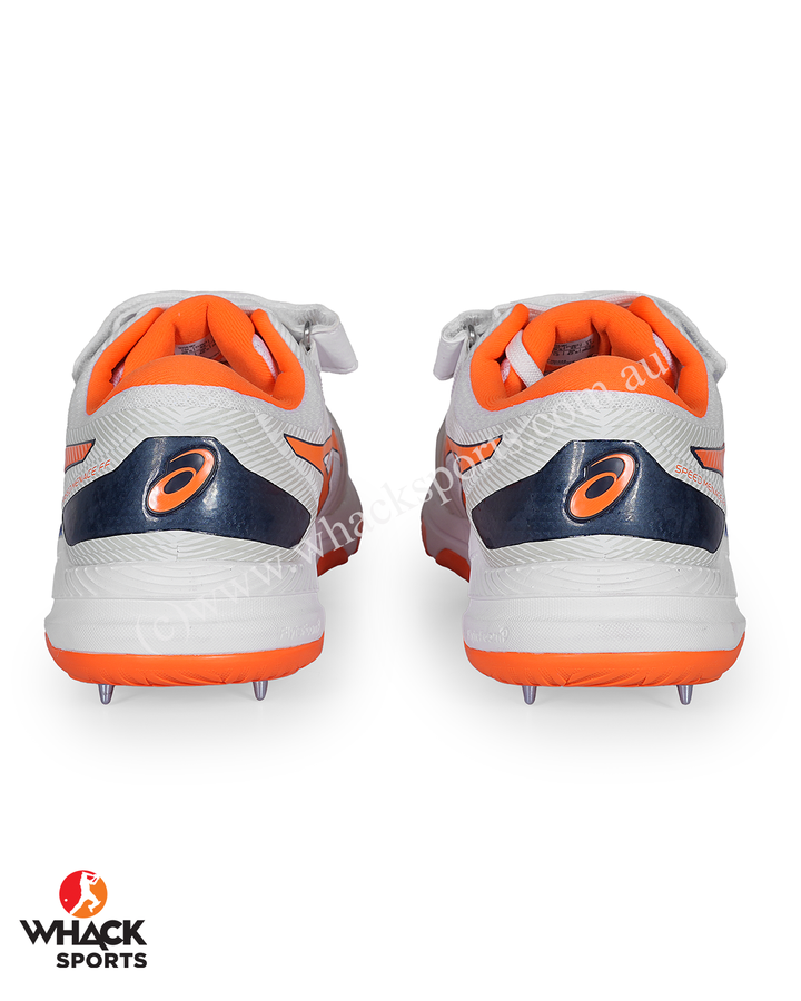 ASICS Gel Speed Menace Cricket Shoes - Steel Spikes - White/Shocking Orange