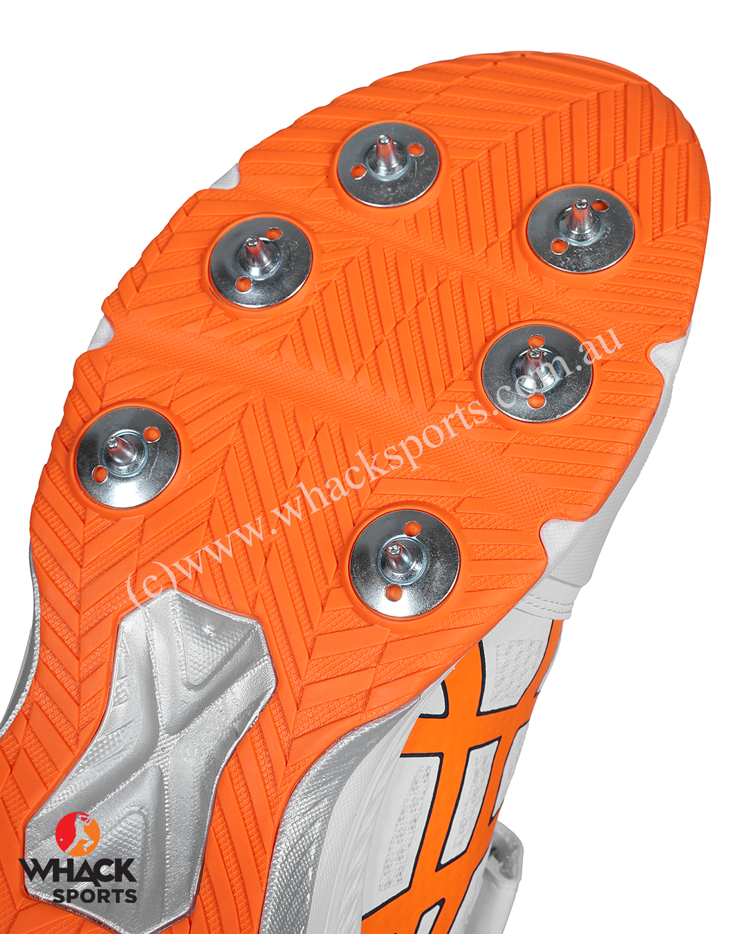 ASICS Gel Speed Menace Cricket Shoes - Steel Spikes - White/Shocking Orange