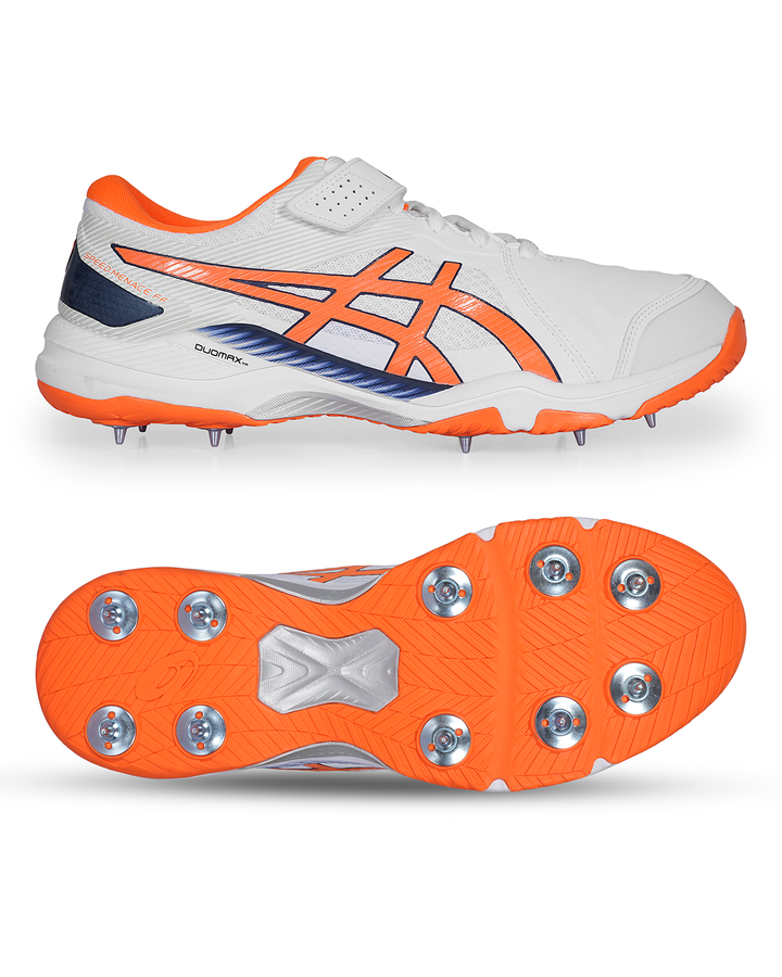 ASICS Gel Speed Menace Cricket Shoes - Steel Spikes - White/Shocking Orange