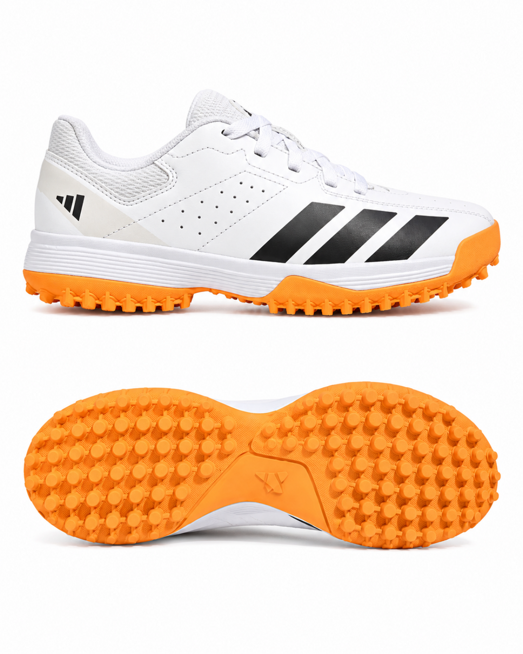 Adidas KH6540 Howzat Junior - Rubber Cricket Shoes - White/Aurora Grey/Lucid Tangerine