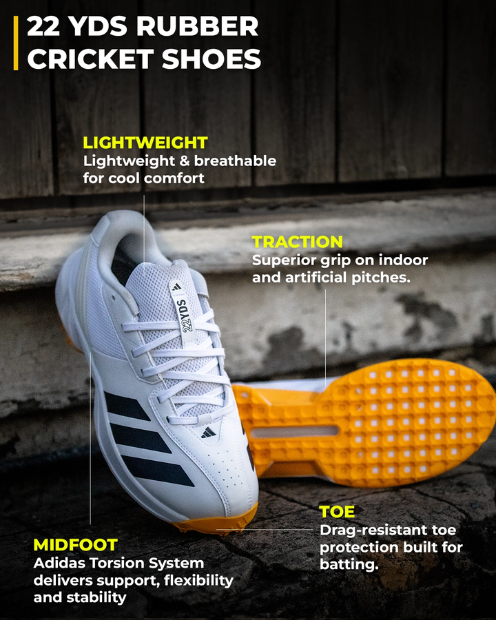 Adidas JQ8542 22 YDS - Rubber Cricket Shoes - White/Aurora Onix/Lucid Tangerine