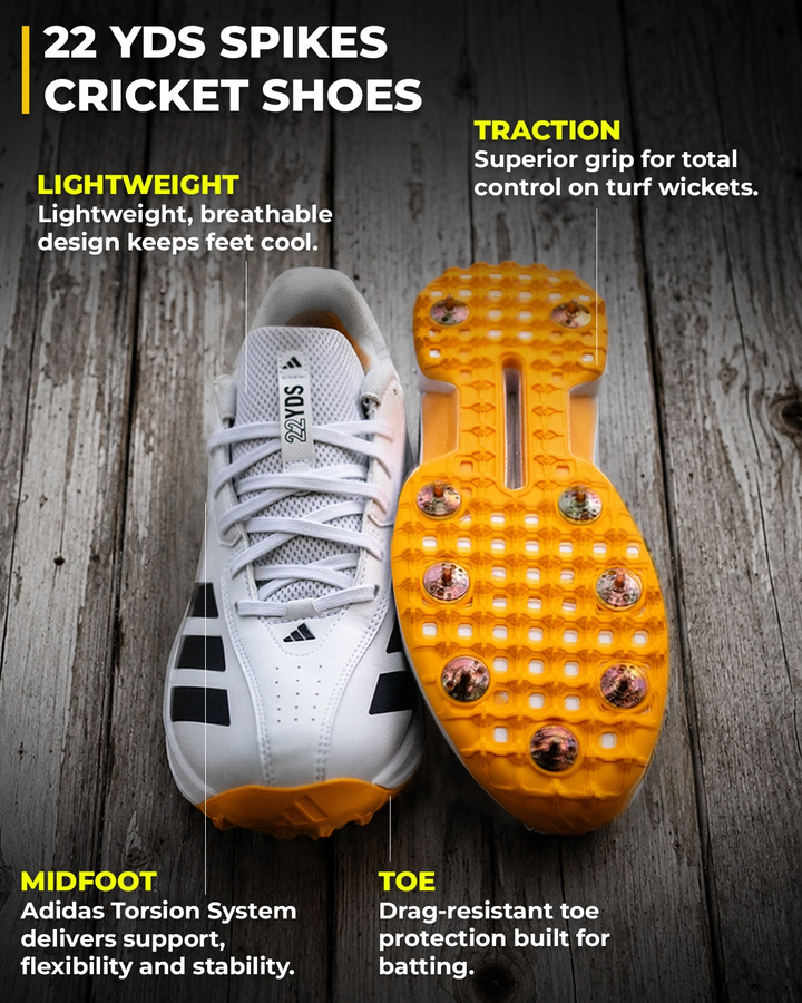 Adidas JQ8545 22 YDS Cricket Shoes - Steel Spikes - White/Aurora Onix/Lucid Tangerine