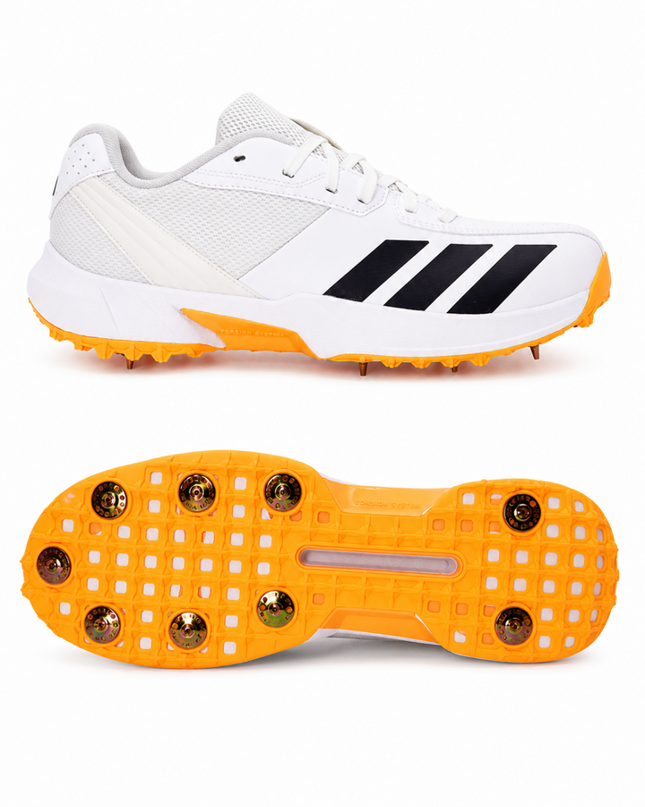 Adidas JQ8545 22 YDS Cricket Shoes - Steel Spikes - White/Aurora Onix/Lucid Tangerine