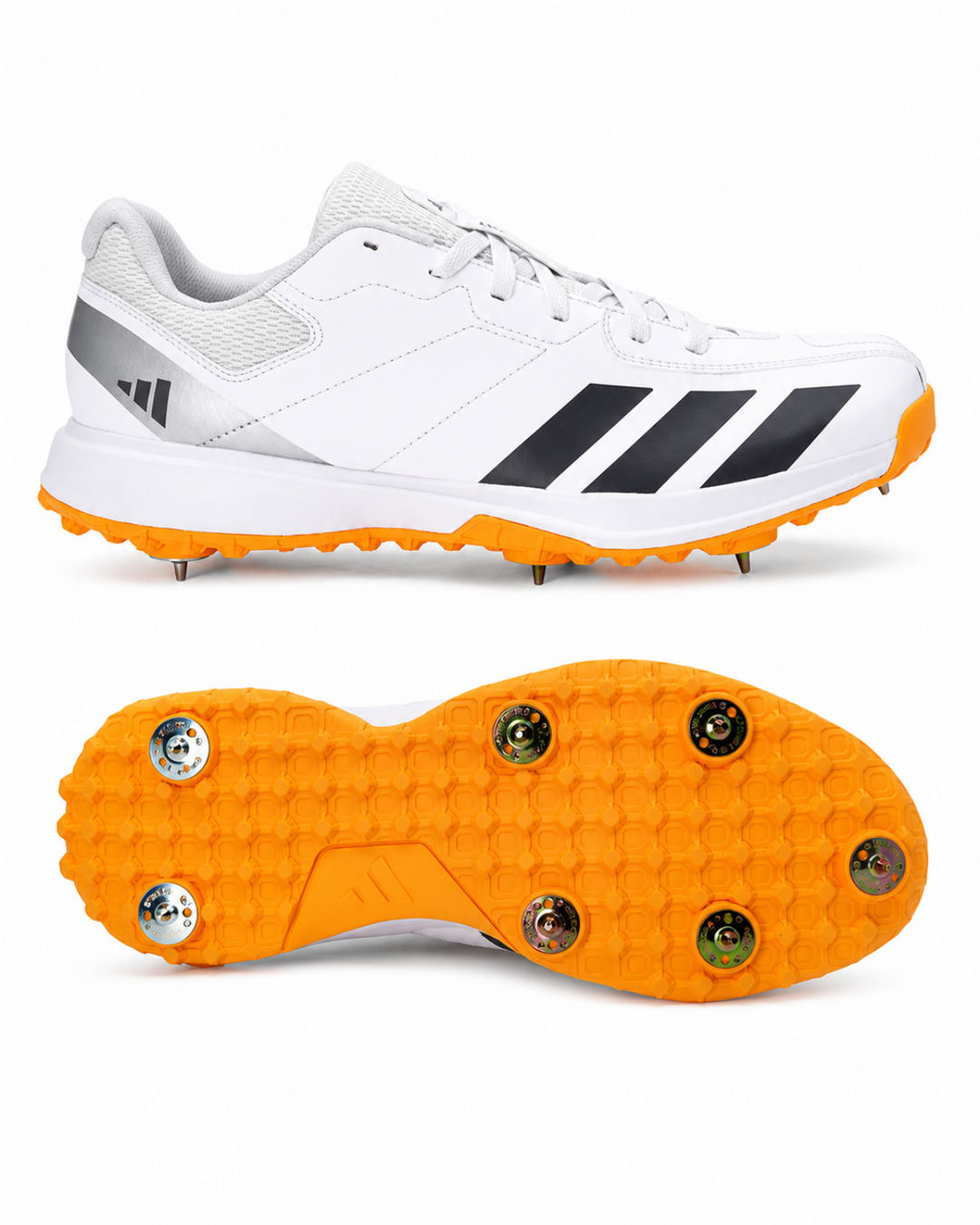 Adidas JQ8550 Howzat Cricket Shoes - Steel Spikes - White/Aurora Onix/Lucid Tangerine