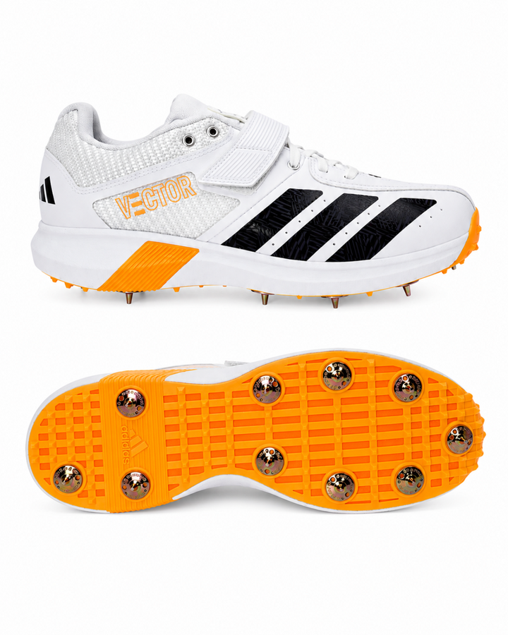 Adidas JQ8553 Adipower Vector 20 Cricket Shoes - Steel Spikes - White/Aurora Onix/Lucid Tangerine