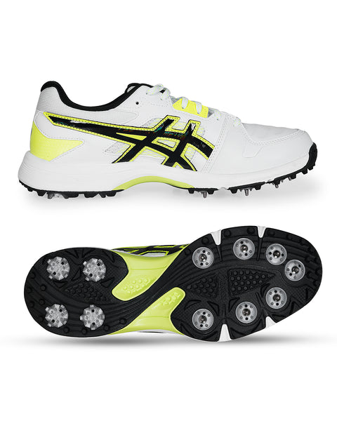ASICS Gel Gully Cricket Shoes Steel Spikes White/Safety