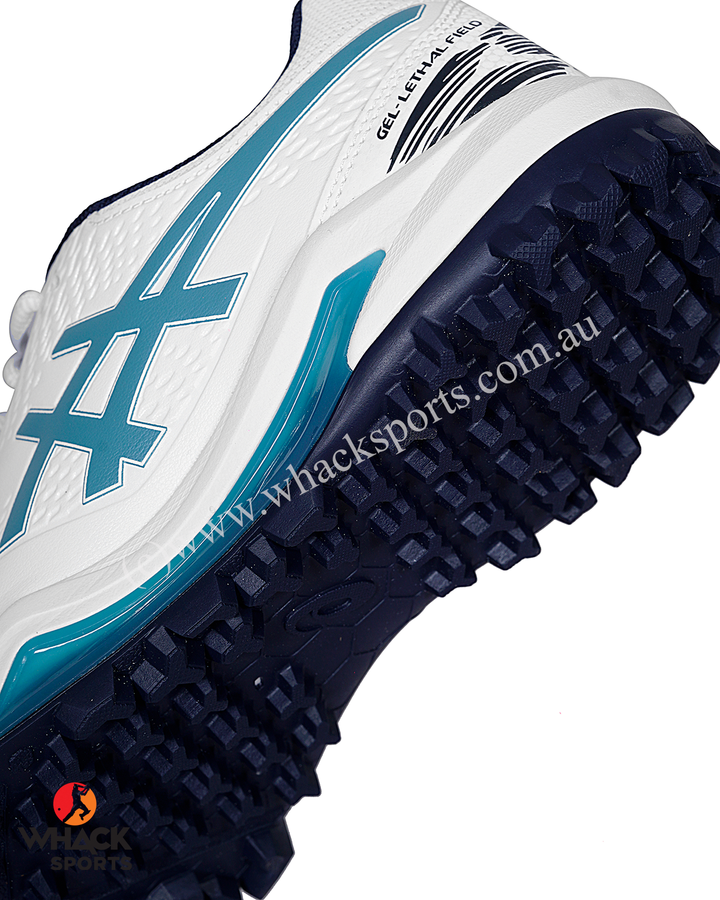 ASICS Gel Lethal Field - Rubber Cricket Shoes - White/Atlantis Blue