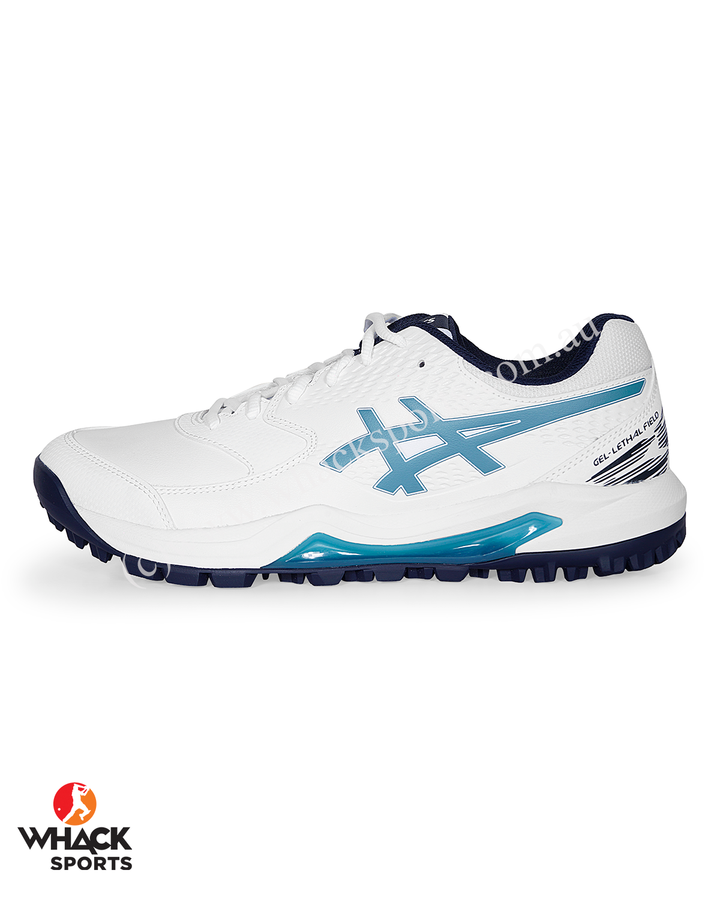 ASICS Gel Lethal Field - Rubber Cricket Shoes - White/Atlantis Blue
