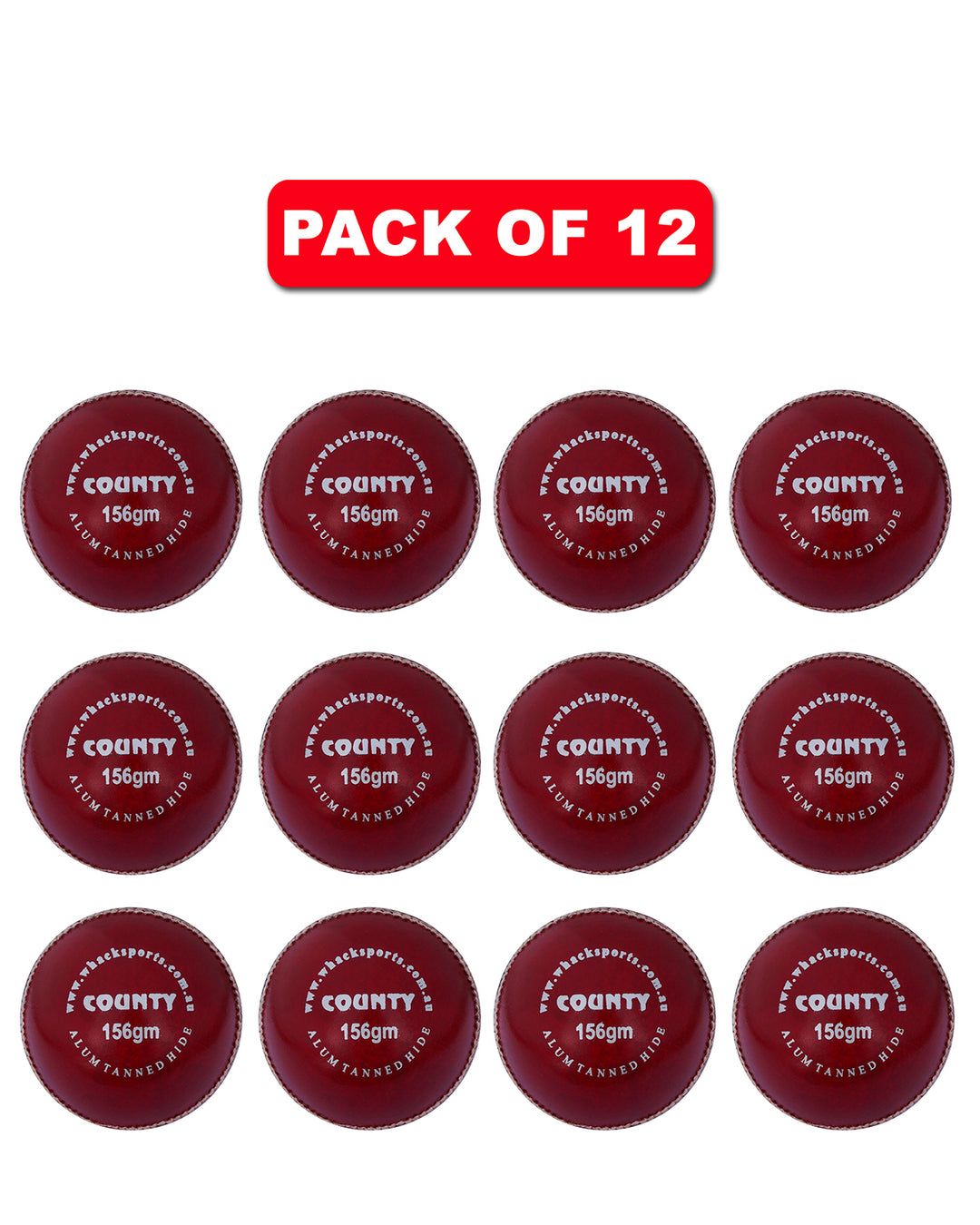 WHACK 2 Piece County Leather Cricket Ball Bundle - 142gm - Red/White - Pack of 6x or 12x
