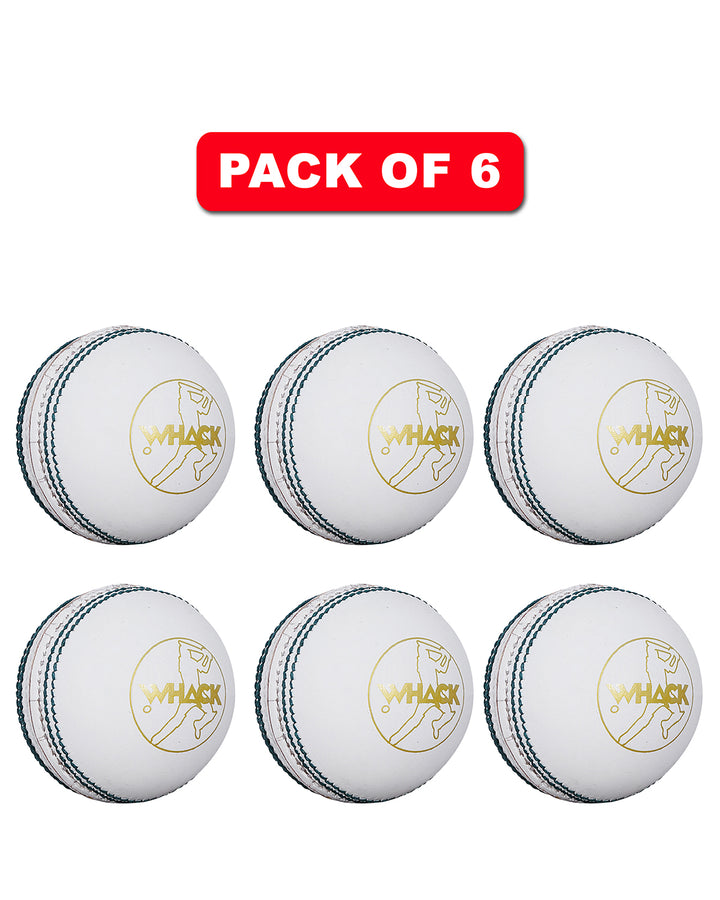 WHACK 2 Piece County Leather Cricket Ball Bundle - 156gm - White - Pack of 6x or 12x