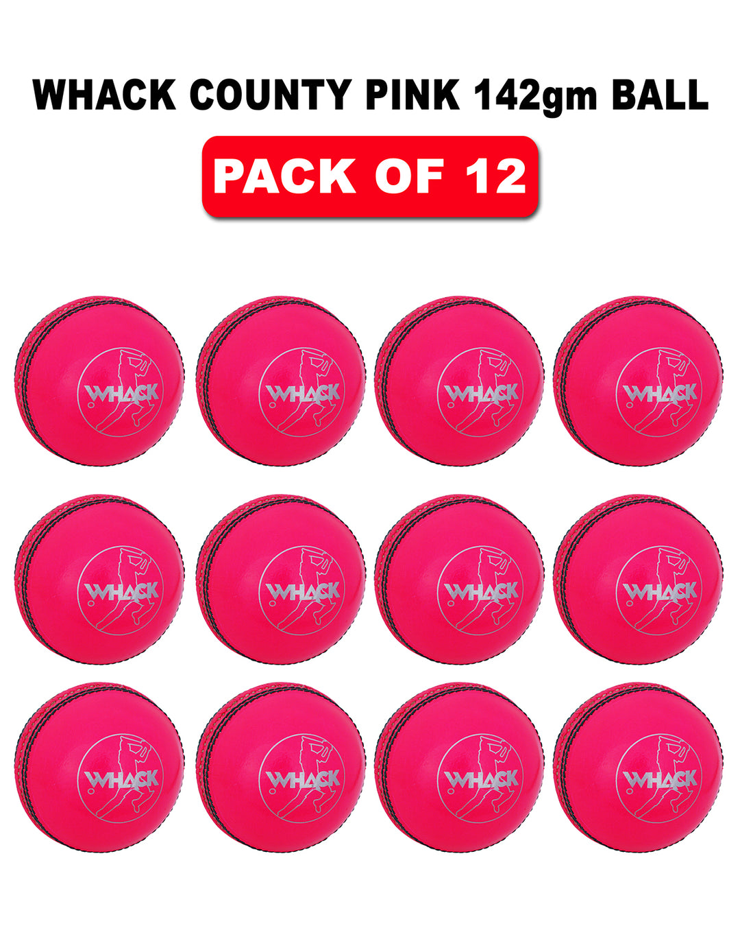 WHACK 2pc County Leather Cricket Ball Bundle - 142gm - Pack of 6x or 12x