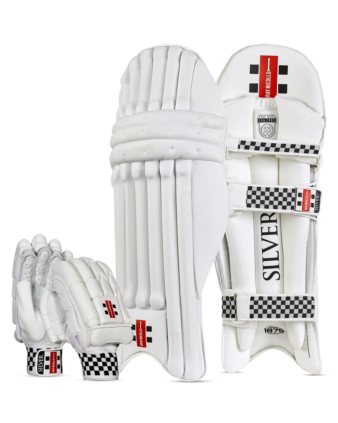 Gray Nicolls Silver Batting Pads and Gloves Bundle - Adult