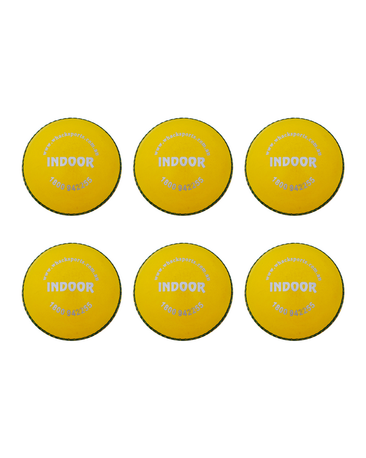 WHACK Indoor Leather Cricket Ball Bundle - Yellow - Pack of 6x or 12x