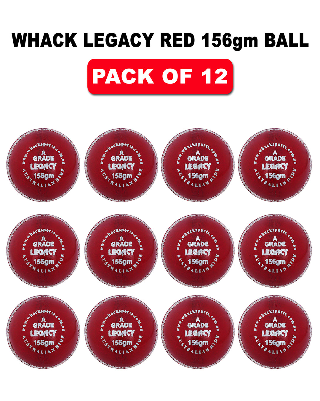 WHACK 4pc Legacy Leather Cricket Ball Bundle - 156gm - Pack of 6x or 12x