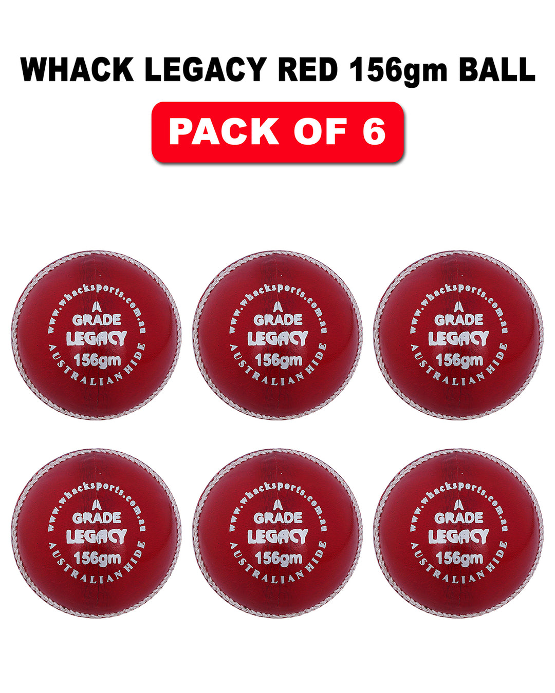 WHACK 4pc Legacy Leather Cricket Ball Bundle - 156gm - Pack of 6x or 12x