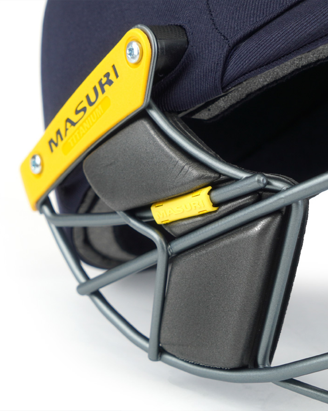 Masuri T Line Titanium Cricket Batting Helmet with Neck Guard - Youth, steel grille close-up detail