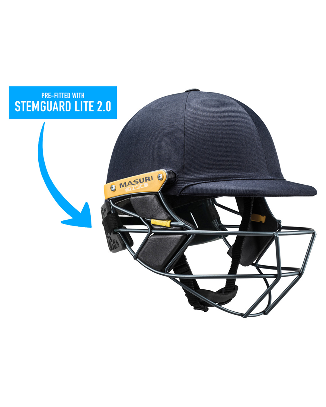 Masuri T Line Titanium Cricket Batting Helmet with Neck Guard - Youth, fitted with rear neck guard