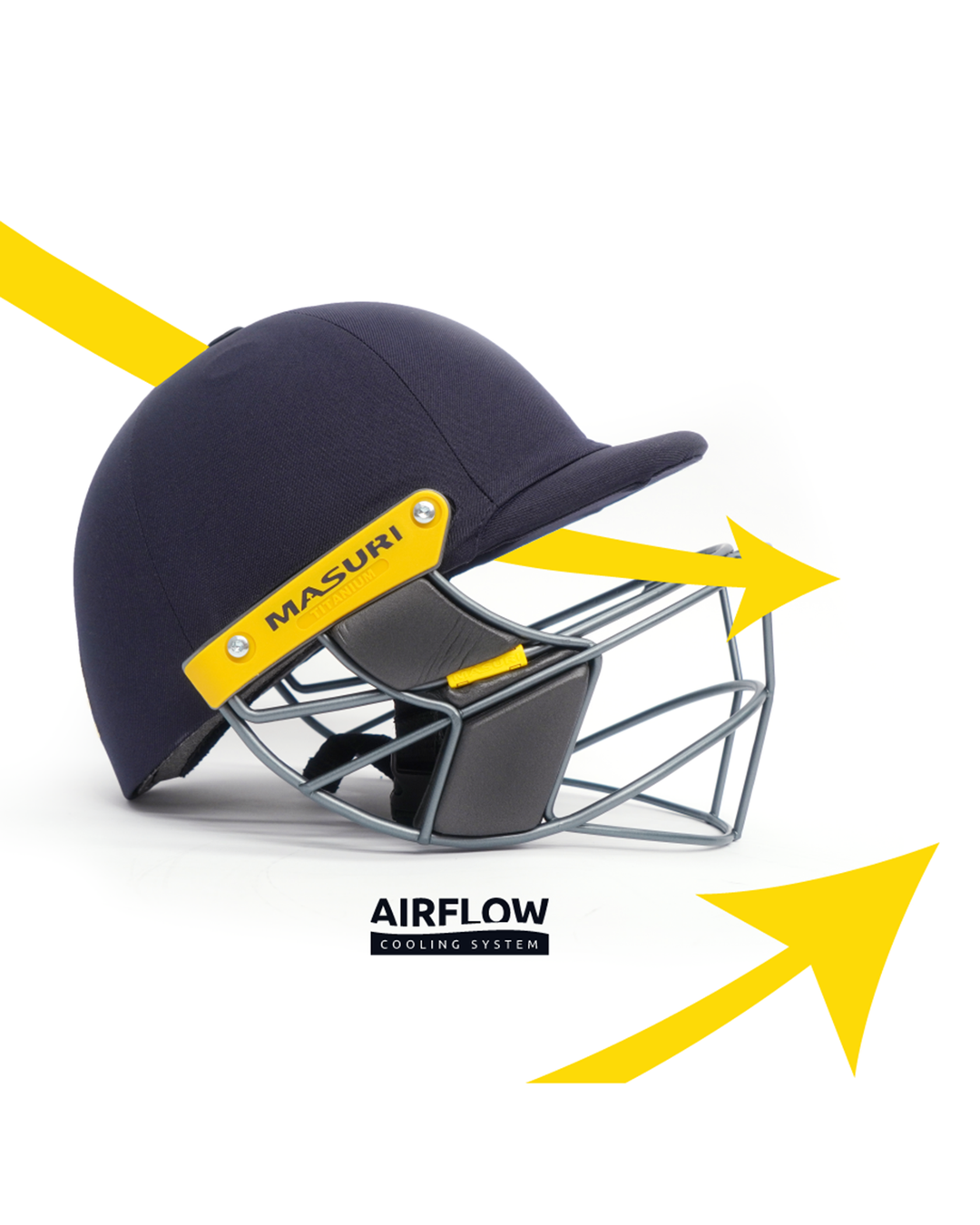 Masuri E Line Titanium Cricket Batting Helmet with Neck Guard - Senior, fitted with rear neck guard