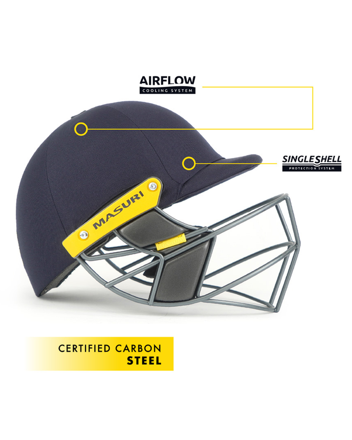 Masuri T Line Stainless Steel Cricket Batting Helmet with Neck Guard - Senior, fitted with rear neck guard