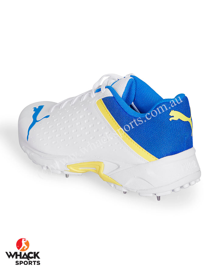 Puma 22.2 Cricket Shoes - Steel Spikes - White Yellow Blaze - Blue