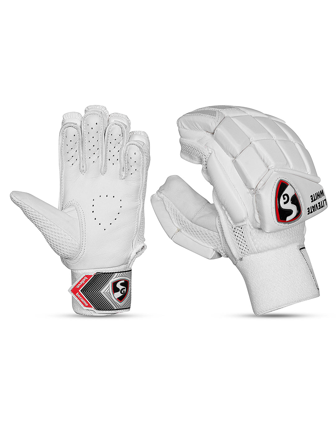 SG Litevate White Cricket Batting Gloves - Adult