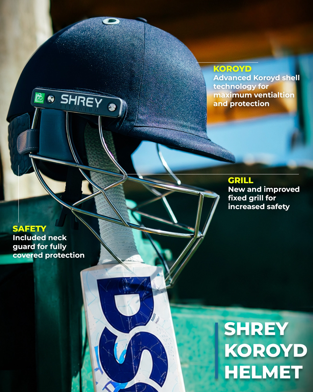 Shrey Koroyd Titanium Cricket Batting Helmet features