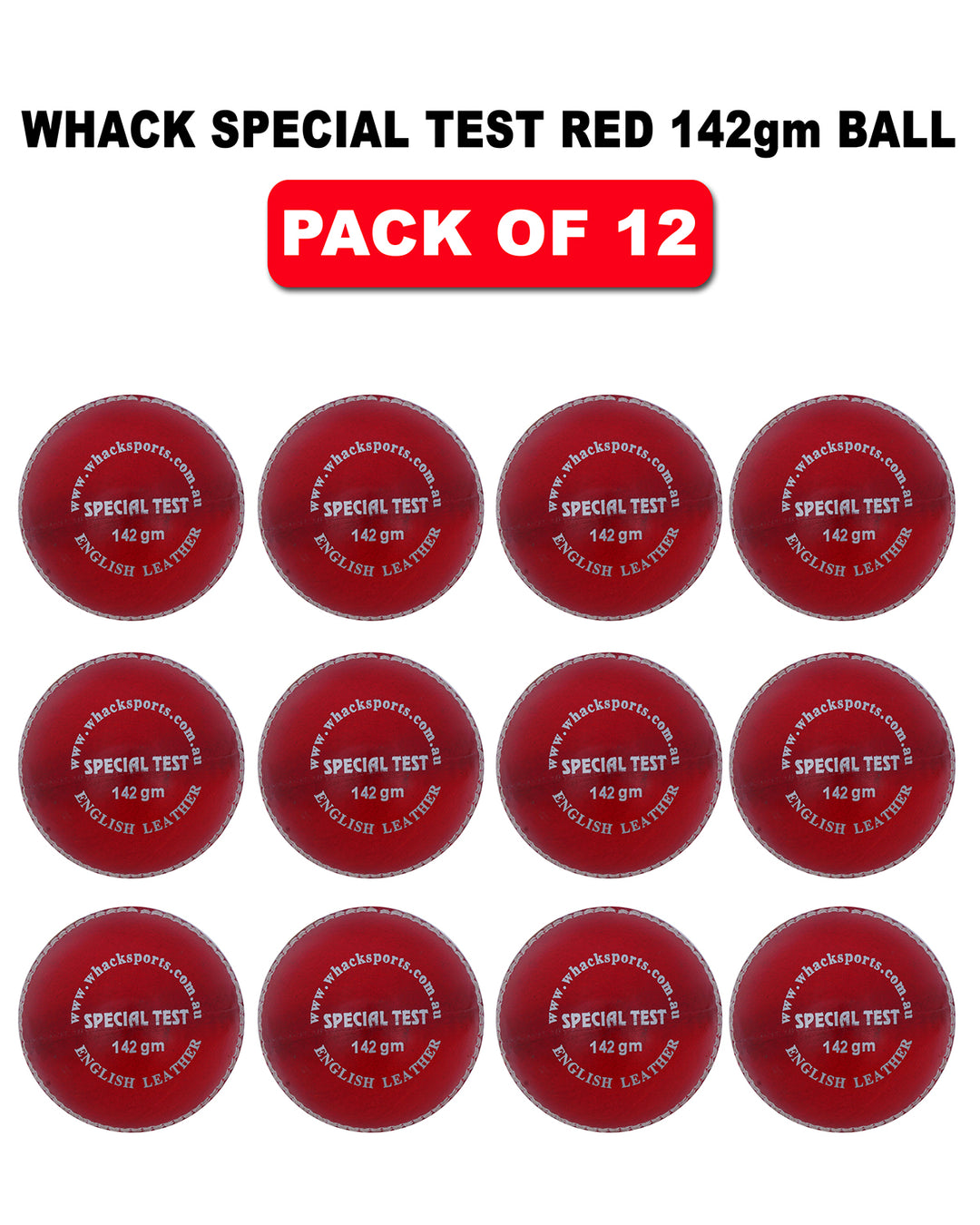 WHACK 4pc Special Test Leather Cricket Ball Bundle - 142gm - Pack of 6x or 12x