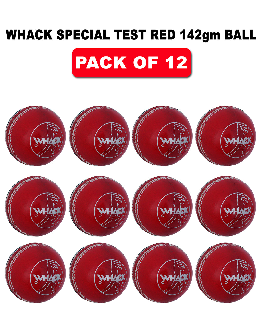 WHACK 4pc Special Test Leather Cricket Ball Bundle - 142gm - Pack of 6x or 12x
