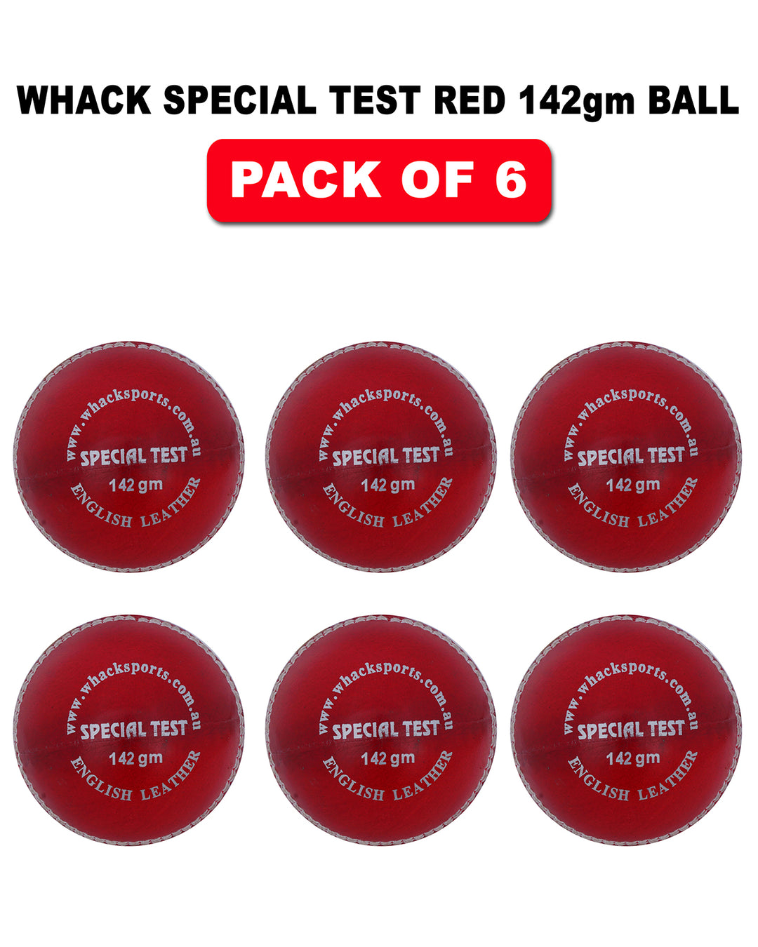 WHACK 4pc Special Test Leather Cricket Ball Bundle - 142gm - Pack of 6x or 12x