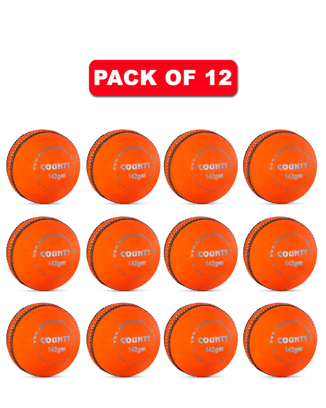 WHACK 2 Piece County Leather Cricket Ball Bundle - 142gm - Orange - Pack of 6x or 12x
