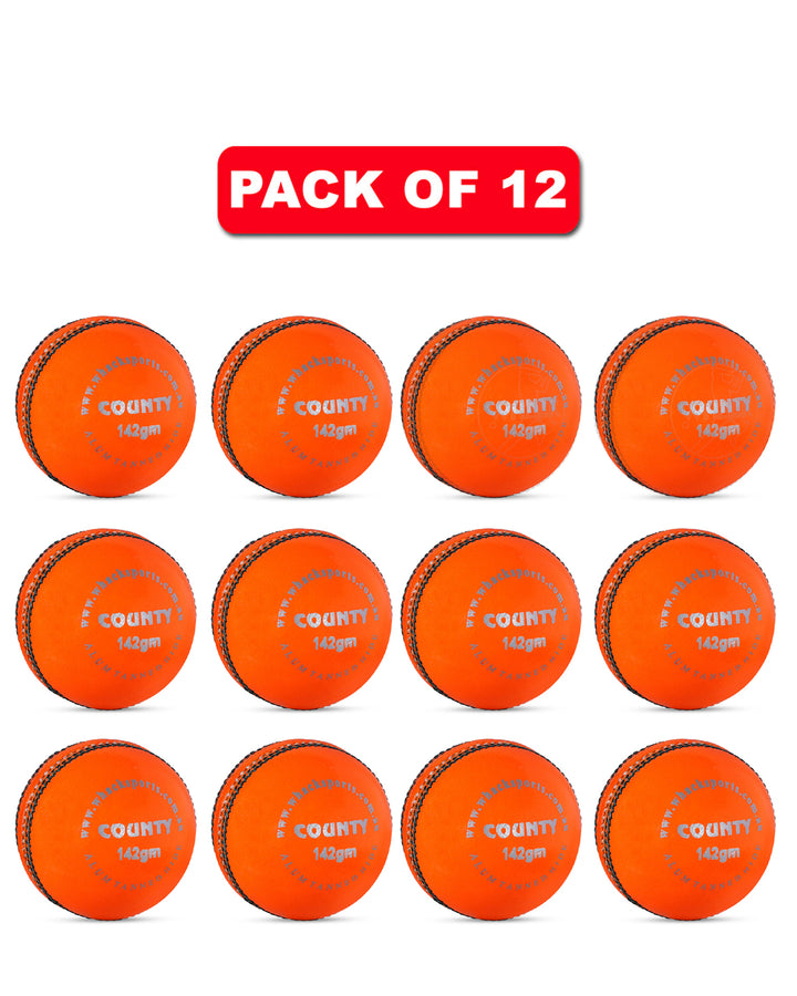 WHACK 2 Piece County Leather Cricket Ball Bundle - 142gm - Orange - Pack of 6x or 12x