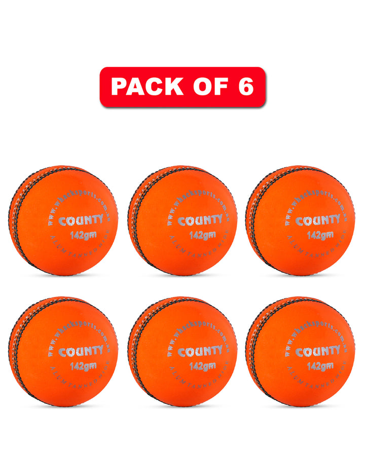 WHACK 2 Piece County Leather Cricket Ball Bundle - 142gm - Orange - Pack of 6x or 12x