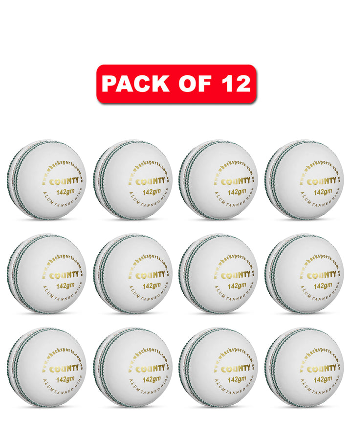 WHACK 2 Piece County Leather Cricket Ball Bundle - 142gm - White - Pack of 6x or 12x