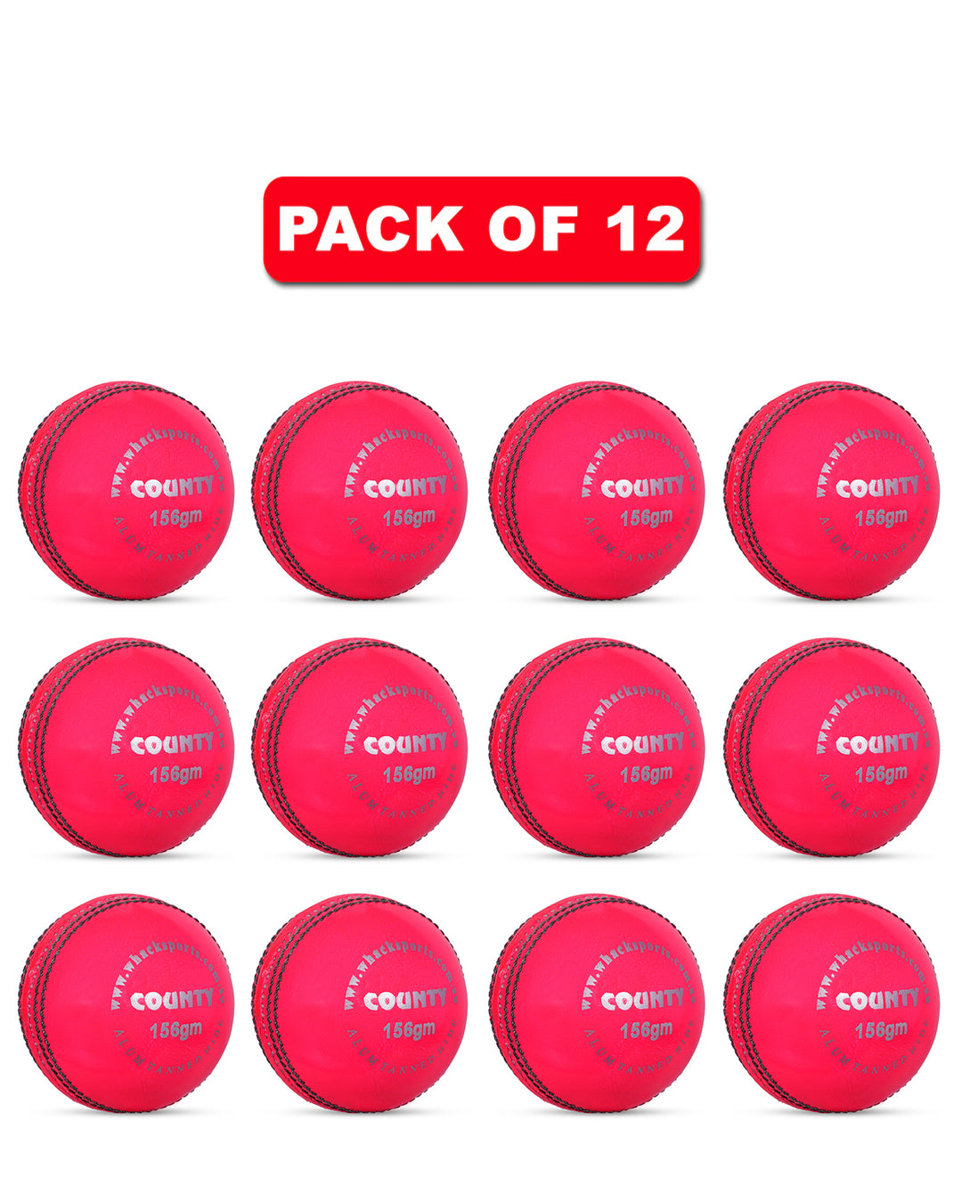 WHACK 2 Piece County Leather Cricket Ball Bundle - 156gm - Pink - Pack of 6x or 12x