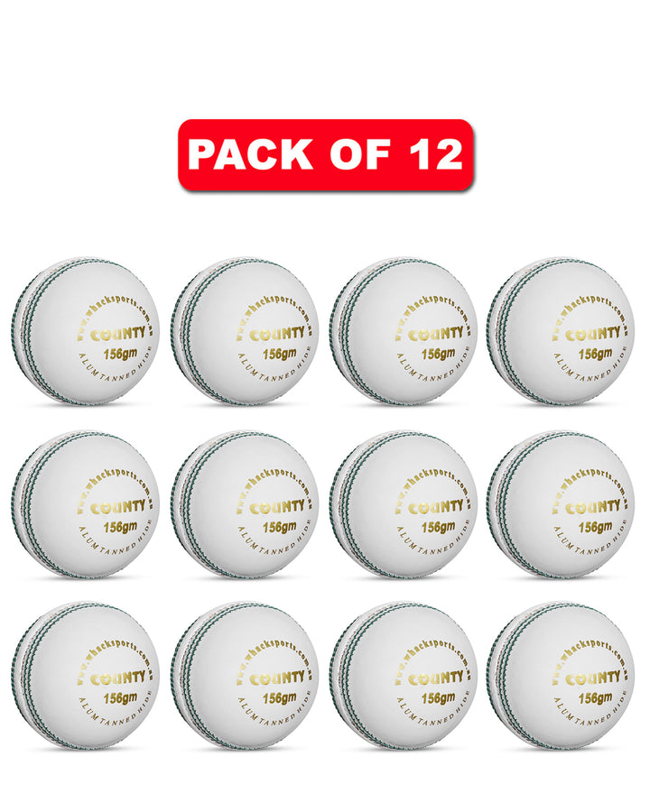 WHACK 2 Piece County Leather Cricket Ball Bundle - 156gm - White - Pack of 6x or 12x