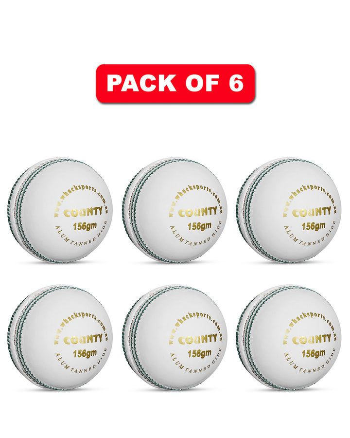 WHACK 2 Piece County Leather Cricket Ball Bundle - 156gm - White - Pack of 6x or 12x