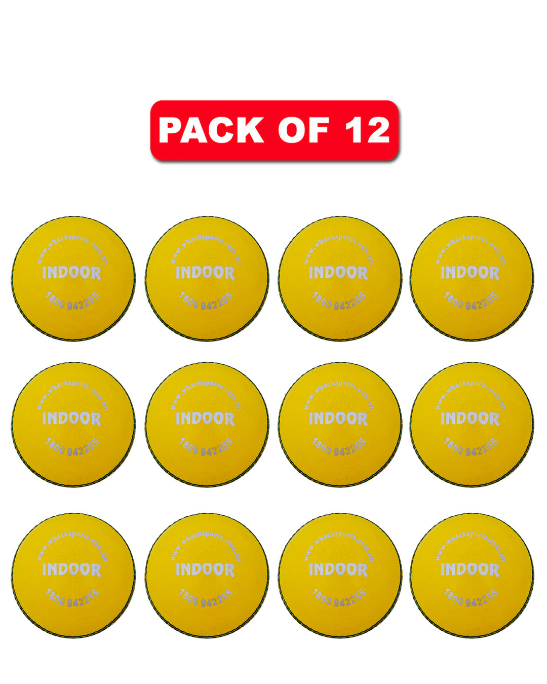 WHACK Indoor Leather Cricket Ball Bundle - Yellow - Pack of 6x or 12x