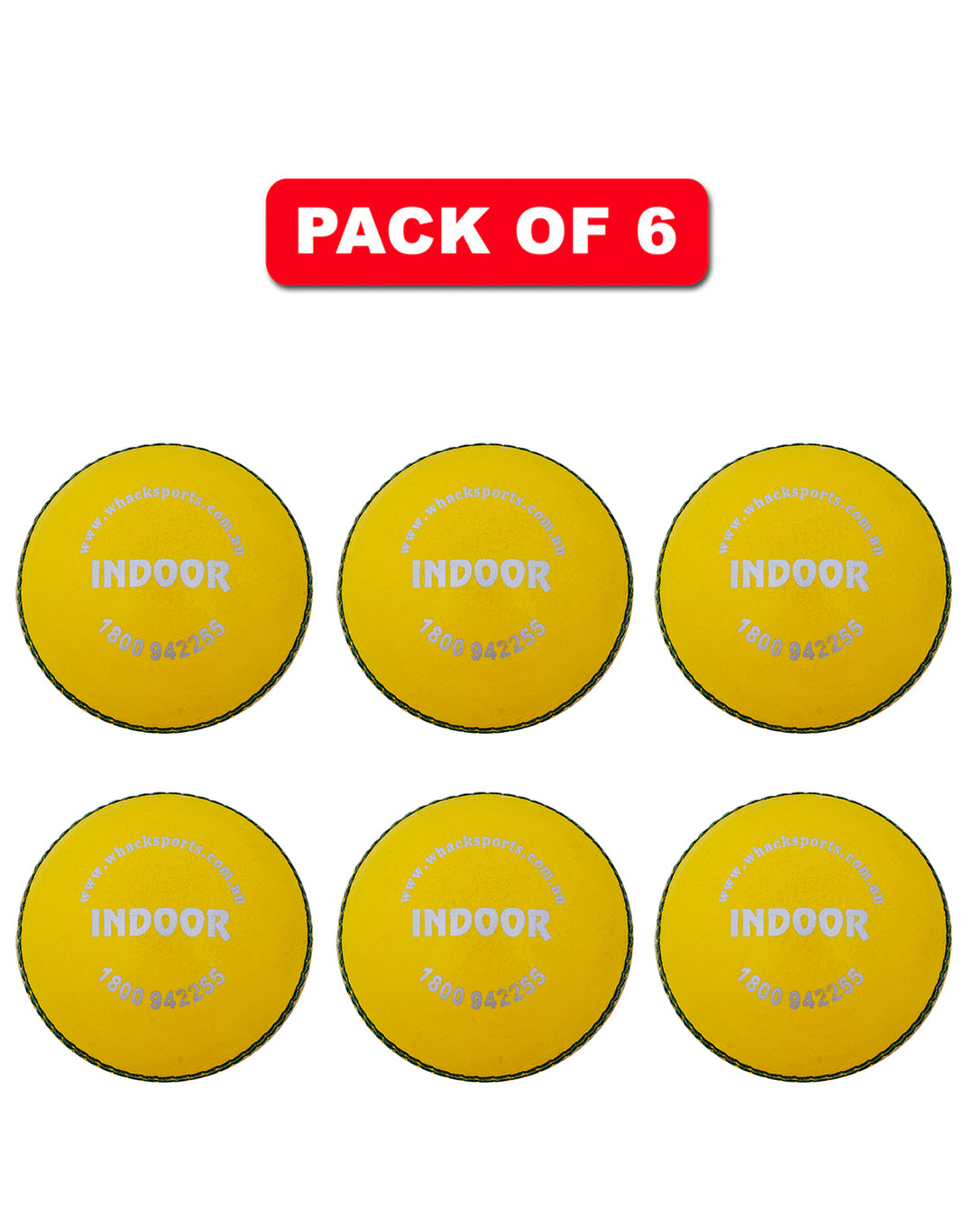 WHACK Indoor Leather Cricket Ball Bundle - Yellow - Pack of 6x or 12x