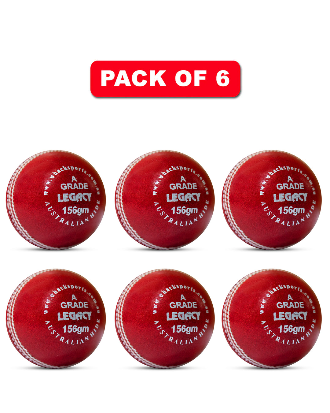 WHACK 4pc Legacy Leather Cricket Ball Bundle - 156gm - Red - Pack of 6x or 12x