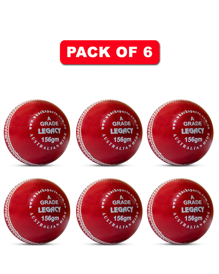 WHACK 4pc Legacy Leather Cricket Ball Bundle - 156gm - Red - Pack of 6x or 12x