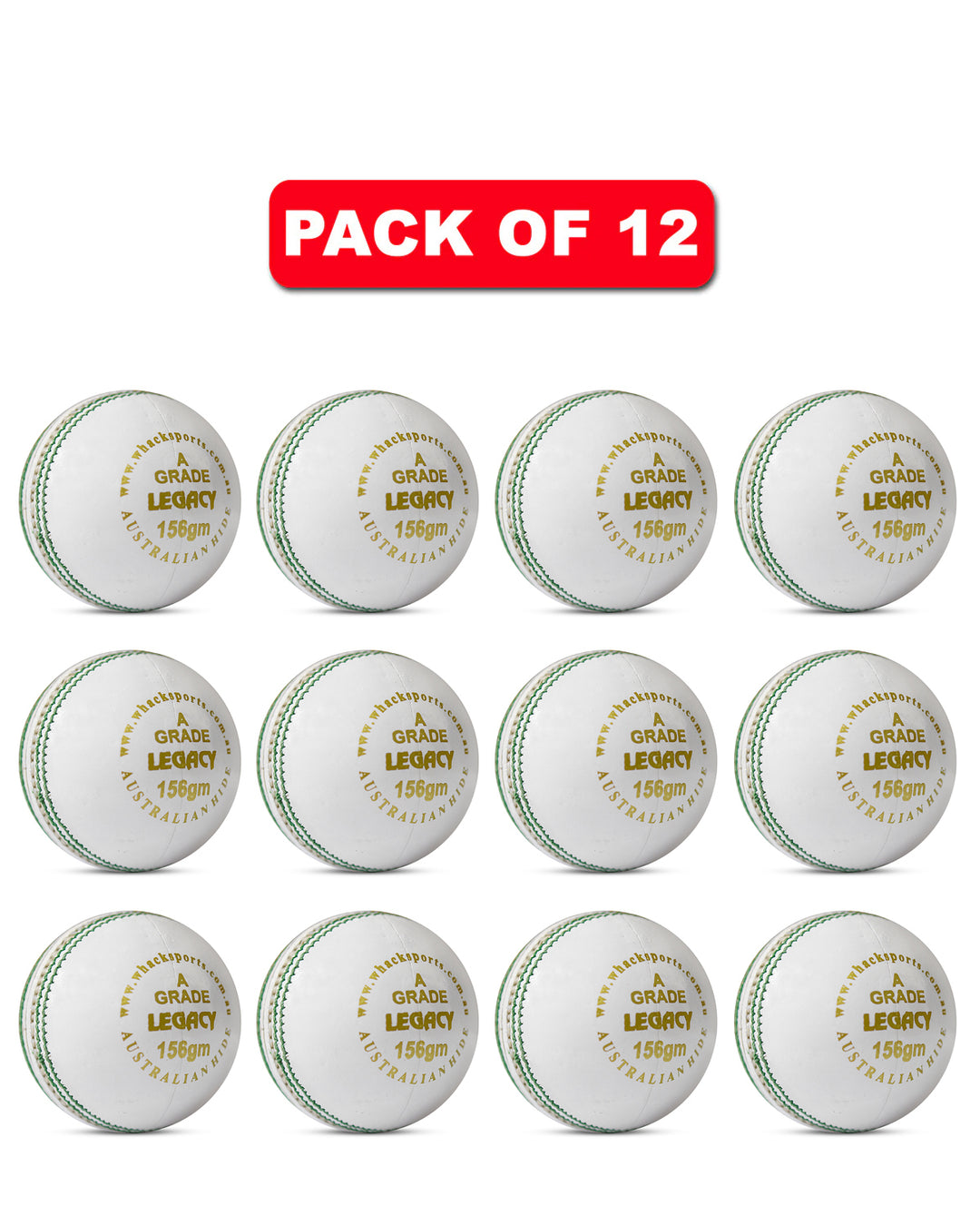 WHACK 4pc Legacy Leather Cricket Ball Bundle - 156gm - White - Pack of 6x or 12x
