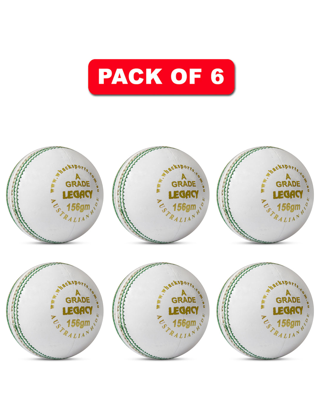 WHACK 4pc Legacy Leather Cricket Ball Bundle - 156gm - White - Pack of 6x or 12x