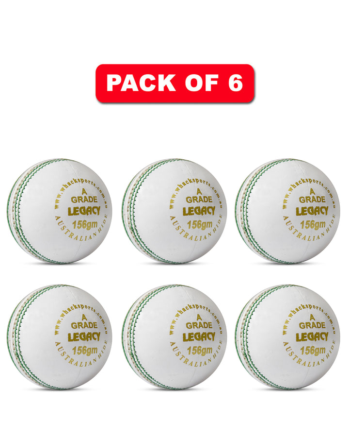 WHACK 4pc Legacy Leather Cricket Ball Bundle - 156gm - White - Pack of 6x or 12x