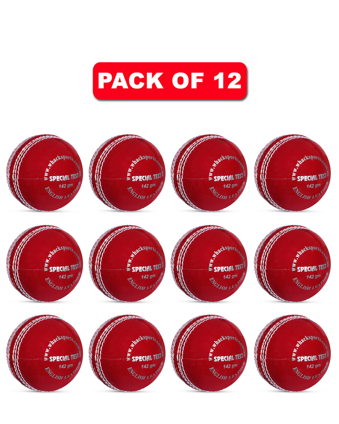 WHACK 4 Piece Special Test Leather Cricket Ball - 142gm - Red - Pack of 6x or 12x