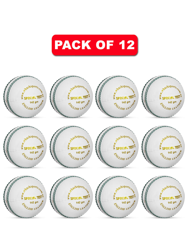 WHACK 4 Piece Special Test Leather Cricket Ball Bundle - 142gm - White - Pack of 6x or 12x
