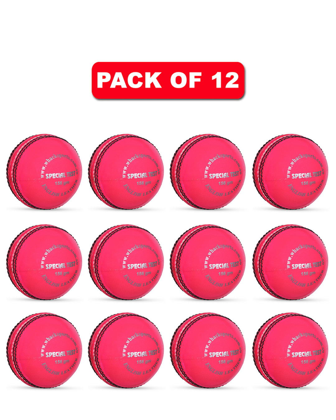 WHACK 4 Piece Special Test Leather Cricket Ball - 156gm - Pink - Pack of 6x or 12x