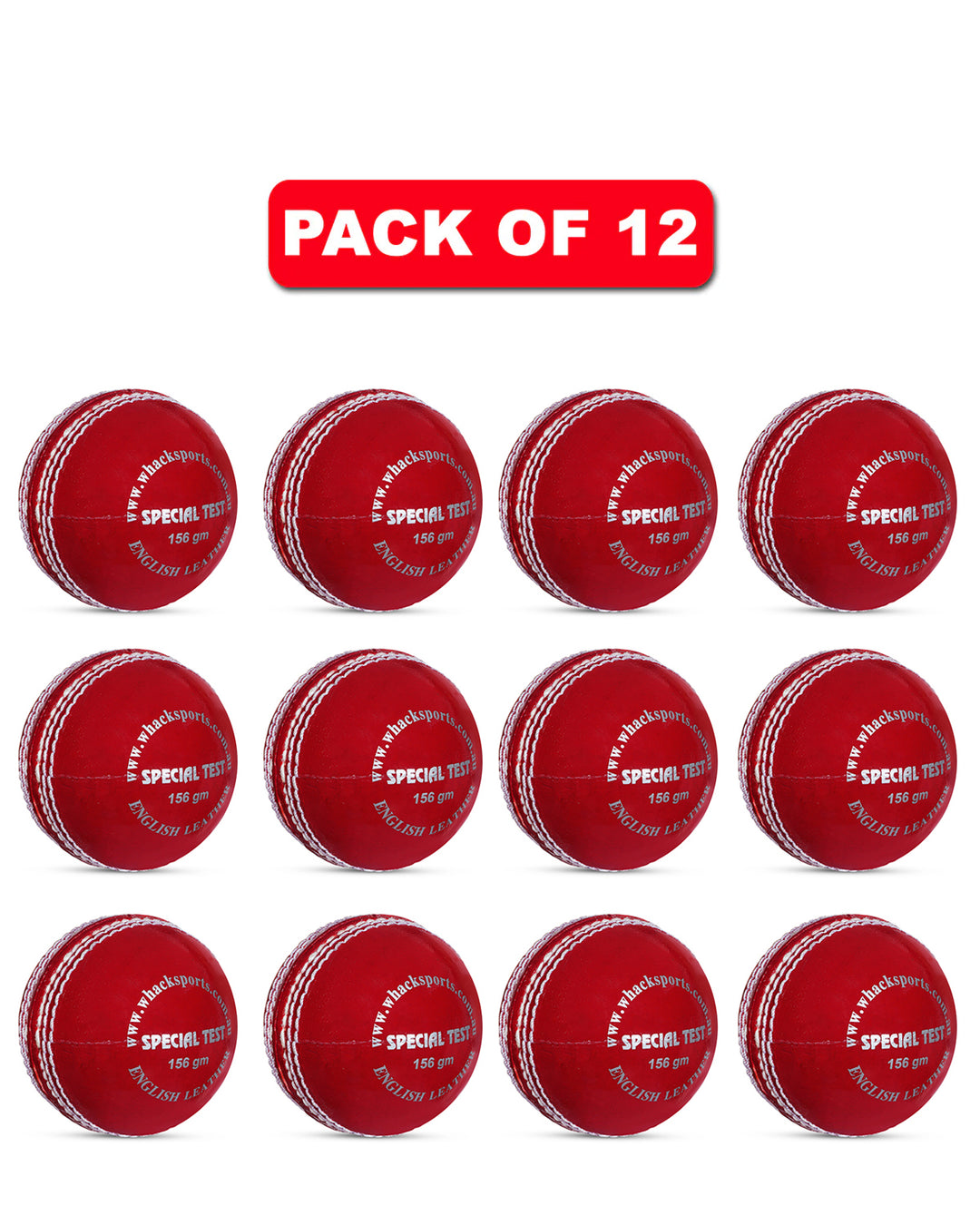 WHACK 4 Piece Special Test Leather Cricket Ball - 156gm - Red - Pack of 6x or 12x